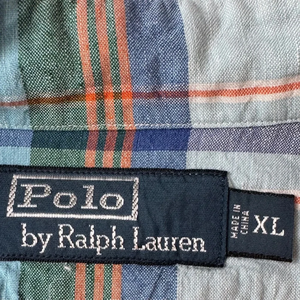 Vintage Y2K Polo Ralph Lauren Silk‎ Linen Plaid Shirt XL Madras Heritage Preppy